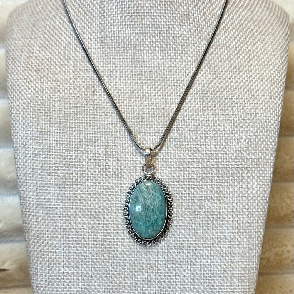 Sterling Silver 925 Amazonite Pendant Necklace